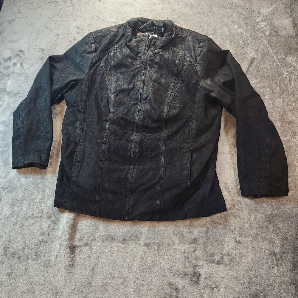 Wilsons Leather Jacket Womens 2x Black Over Dyed Textured Cafe Racer Moto VTG
